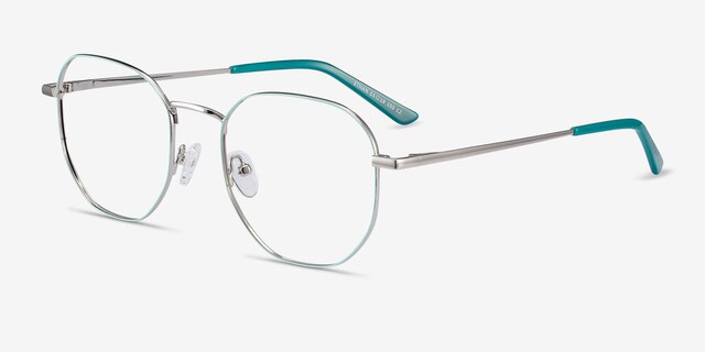 Ethan Mint & Silver MétalMontures de lunettes de vue d'EyeBuyDirect, Vue d'Angle