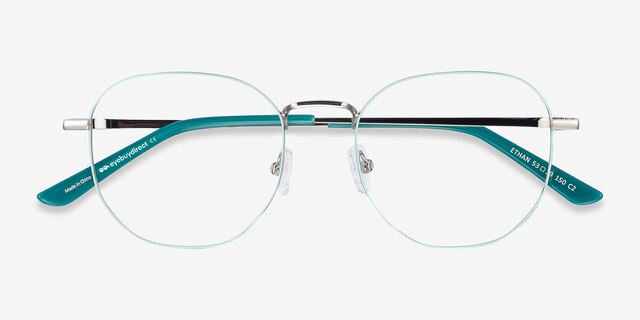 Ethan Mint & Silver MétalMontures de lunettes de vue d'EyeBuyDirect, Vue Rapprochée