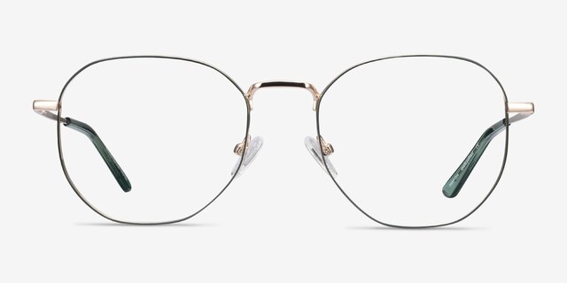 Ethan Avocado & Gold MetalEyeglass Frames from EyeBuyDirect, Front View