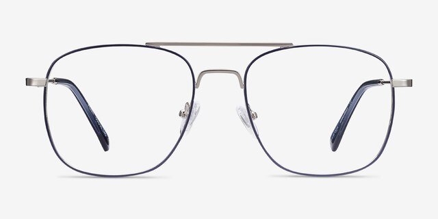 Perry Blue & Silver MétalMontures de lunettes de vue d'EyeBuyDirect, Vue de Face