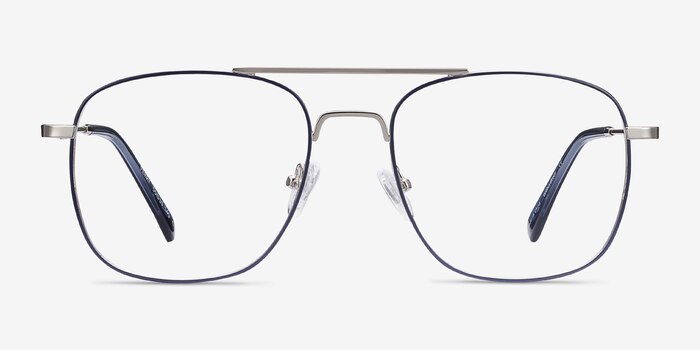 Perry Blue & Silver Metal Eyeglass Frames from EyeBuyDirect
