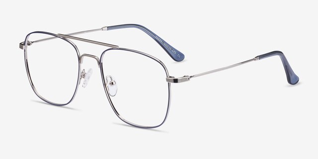 Perry Blue & Silver MétalMontures de lunettes de vue d'EyeBuyDirect, Vue d'Angle