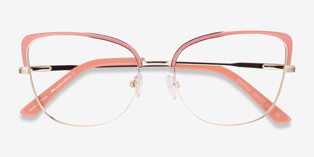 Marina Coral & Gold MétalMontures de lunettes de vue d'EyeBuyDirect, Vue Rapprochée