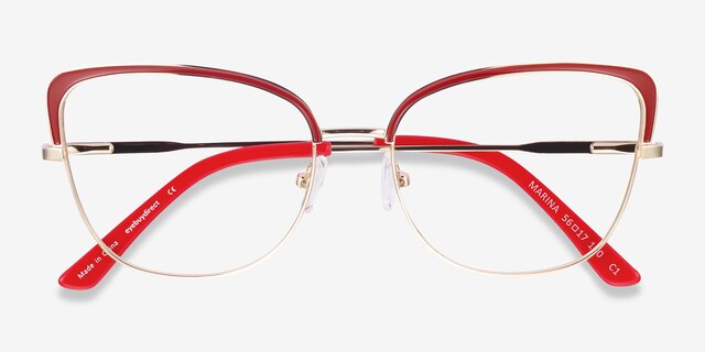 Marina Red & Gold MétalMontures de lunettes de vue d'EyeBuyDirect, Vue Rapprochée