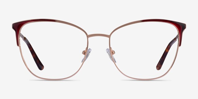 Kelsey Red Rose Gold MetalEyeglass Frames from EyeBuyDirect, Front View
