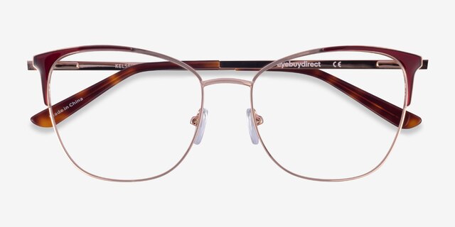 Kelsey Red Rose Gold MetalEyeglass Frames from EyeBuyDirect, Closed View