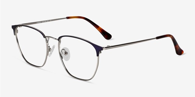Codex Blue Silver MetalEyeglass Frames from EyeBuyDirect, Angle View