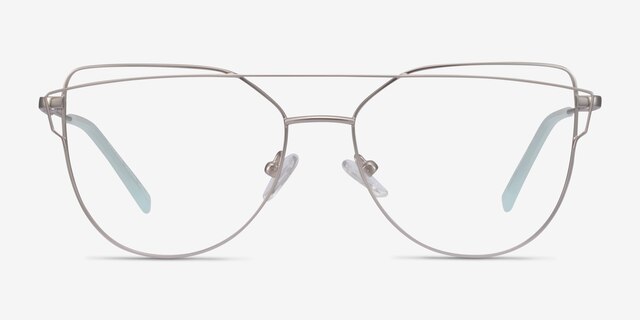 Surprise Matte Silver MetalEyeglass Frames from EyeBuyDirect, Front View