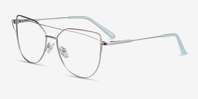 Surprise Matte Silver MetalEyeglass Frames from EyeBuyDirect, Angle View