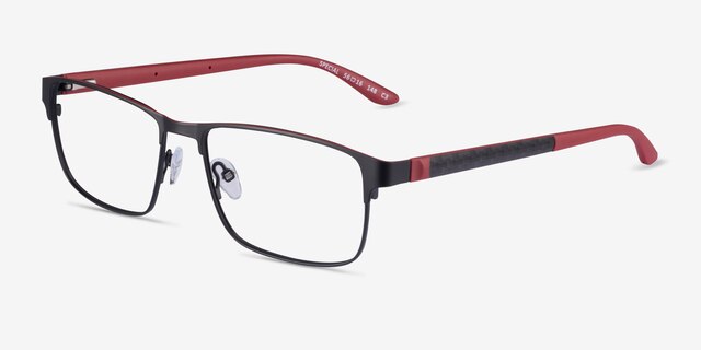 Special Black Red Carbon-fiberEyeglass Frames from EyeBuyDirect, Angle View