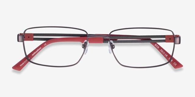 Bob Gunmetal Red Carbon-fiberEyeglass Frames from EyeBuyDirect, Closed View