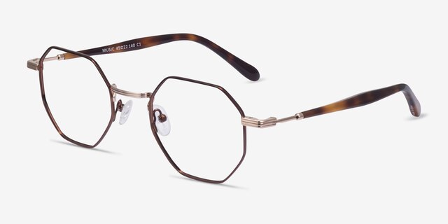 Music Brown Gold MetalEyeglass Frames from EyeBuyDirect, Angle View