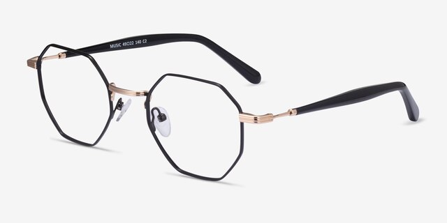 Music Black Gold MétalMontures de lunettes de vue d'EyeBuyDirect, Vue d'Angle