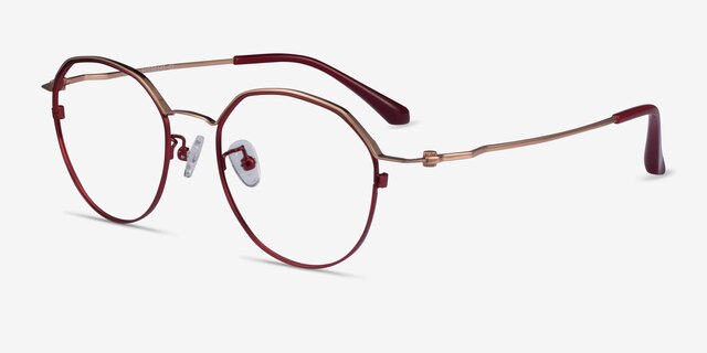 Hills Burgundy  Rose Gold MétalMontures de lunettes de vue d'EyeBuyDirect, Vue d'Angle