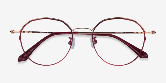 Hills Burgundy  Rose Gold MétalMontures de lunettes de vue d'EyeBuyDirect, Vue Rapprochée