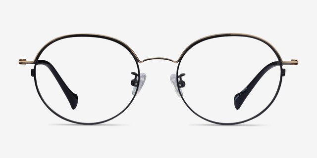 Patel Black  Gold MetalEyeglass Frames from EyeBuyDirect, Front View