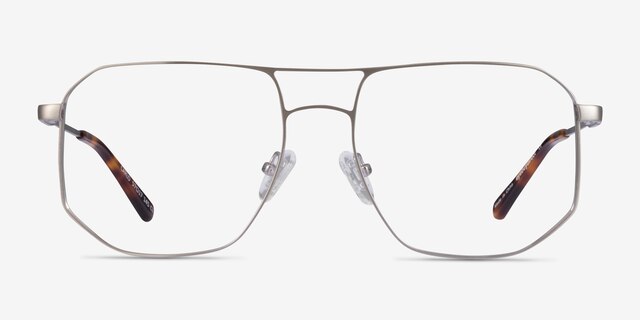 Carlo Brushed Silver MetalEyeglass Frames from EyeBuyDirect, Front View