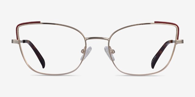 Exquisite Light Gold Burgundy MetalEyeglass Frames from EyeBuyDirect, Front View