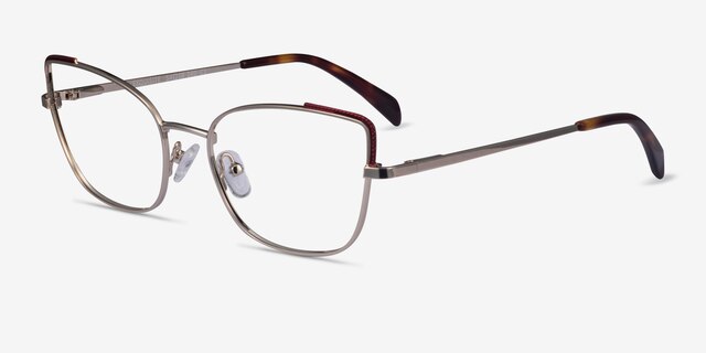Exquisite Light Gold Burgundy MetalEyeglass Frames from EyeBuyDirect, Angle View