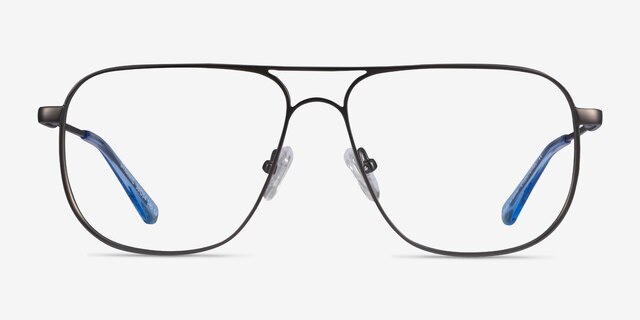 Dynamic Matte Gunmetal MetalEyeglass Frames from EyeBuyDirect, Front View