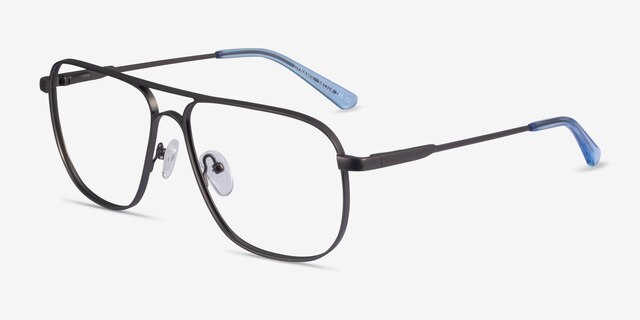 Dynamic Matte Gunmetal MetalEyeglass Frames from EyeBuyDirect, Angle View