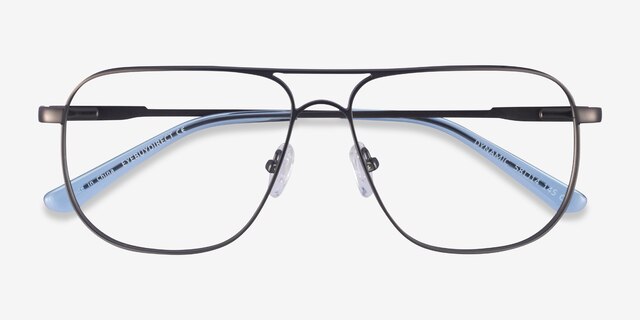Dynamic Matte Gunmetal MetalEyeglass Frames from EyeBuyDirect, Closed View