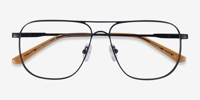 Dynamic Matte Black MetalEyeglass Frames from EyeBuyDirect, Closed View