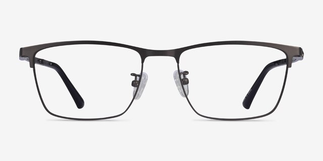 Joker Matte Gunmetal Clear Gray MetalEyeglass Frames from EyeBuyDirect, Front View