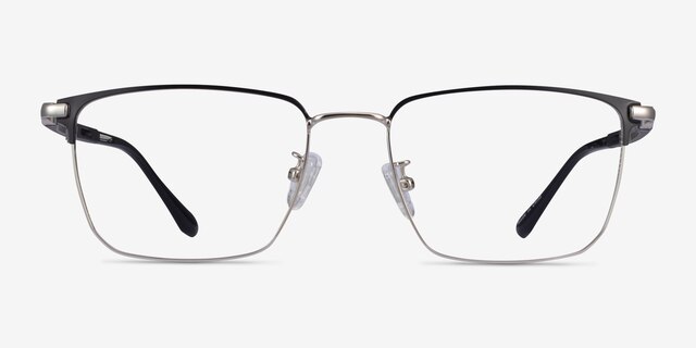 Abroad Black Silver MetalEyeglass Frames from EyeBuyDirect, Front View