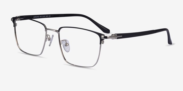 Abroad Black Silver MetalEyeglass Frames from EyeBuyDirect, Angle View