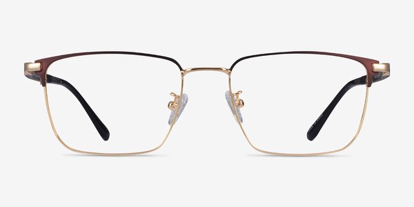 Abroad Brown Gold Métal Montures de lunettes de vue