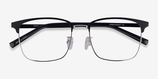Terry Black Silver MétalMontures de lunettes de vue d'EyeBuyDirect, Vue Rapprochée