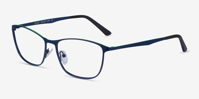 Lucas Navy Green MetalEyeglass Frames from EyeBuyDirect, Angle View