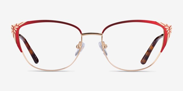Ines Burgundy Gold MetalEyeglass Frames from EyeBuyDirect, Front View