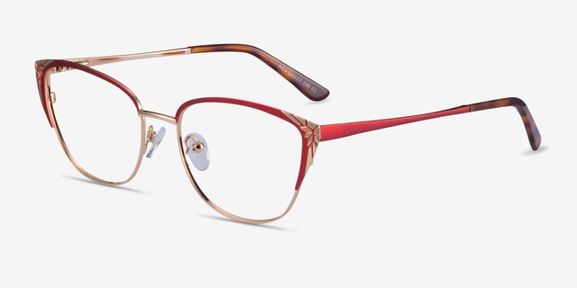 Ines Burgundy Gold MetalEyeglass Frames from EyeBuyDirect, Angle View