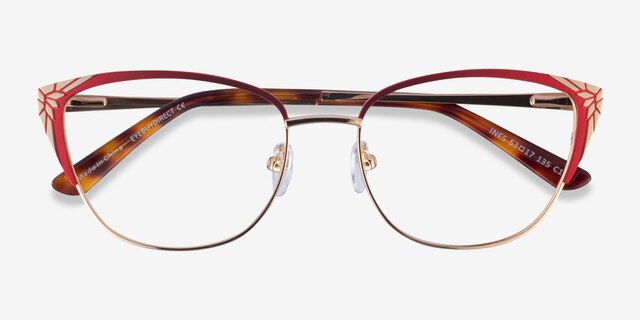 Ines Burgundy Gold MetalEyeglass Frames from EyeBuyDirect, Closed View