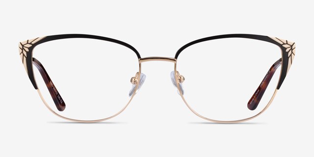 Ines Black Gold MetalEyeglass Frames from EyeBuyDirect, Front View