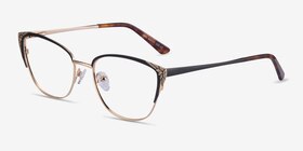 Ines Black Gold Métal Montures de lunettes de vue d'EyeBuyDirect, Vue d'Angle