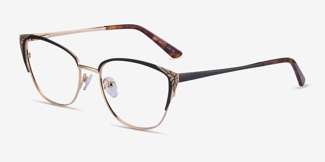 Ines Black Gold MetalEyeglass Frames from EyeBuyDirect, Angle View