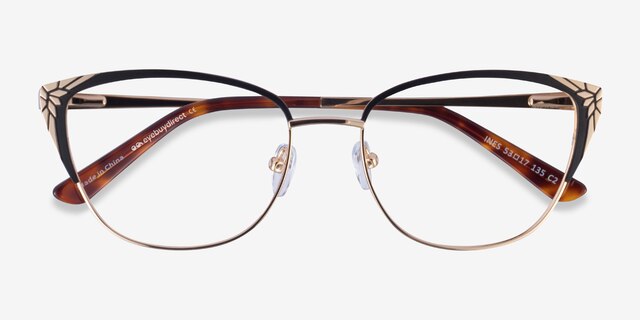 Ines Black Gold MetalEyeglass Frames from EyeBuyDirect, Closed View