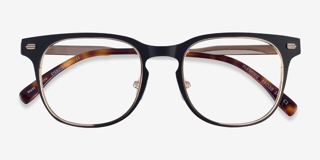 Fleming Matte Black Gold MetalEyeglass Frames from EyeBuyDirect, Closed View