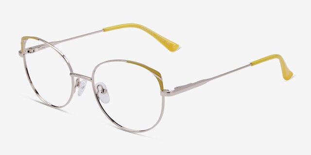 Rosewood Light Gold Yellow MétalMontures de lunettes de vue d'EyeBuyDirect, Vue d'Angle