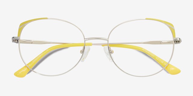 Rosewood Light Gold Yellow MétalMontures de lunettes de vue d'EyeBuyDirect, Vue Rapprochée