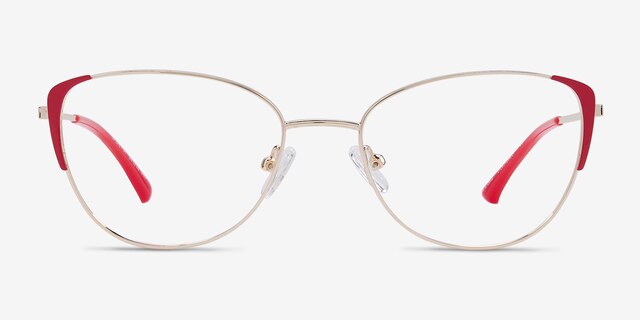 Operetta Gold Burgundy MetalEyeglass Frames from EyeBuyDirect, Front View