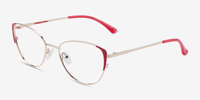 Operetta Gold Burgundy MetalEyeglass Frames from EyeBuyDirect, Angle View