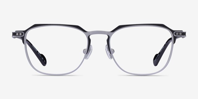 Winslow Matte Silver Black Aluminium-alloyEyeglass Frames from EyeBuyDirect, Front View