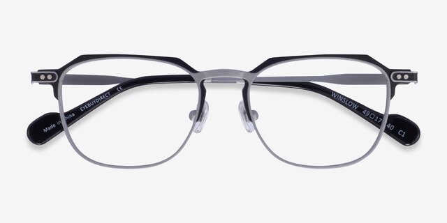 Winslow Matte Silver Black Aluminium-alloyEyeglass Frames from EyeBuyDirect, Closed View