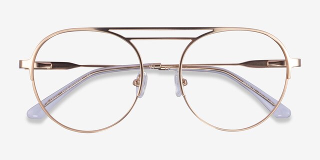 Parallel Matte Gold MetalEyeglass Frames from EyeBuyDirect, Closed View