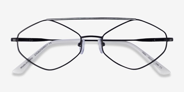 Trig Black White MetalEyeglass Frames from EyeBuyDirect, Closed View