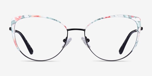 Posy Shiny Black Red Floral MétalMontures de lunettes de vue d'EyeBuyDirect, Vue de Face